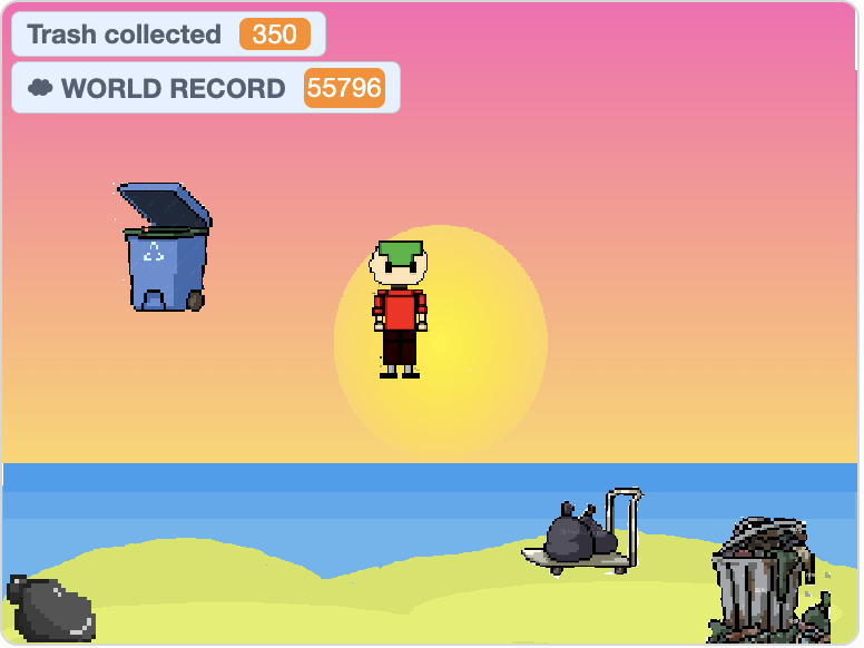 Student Scratch project about collecting trash from the ocean